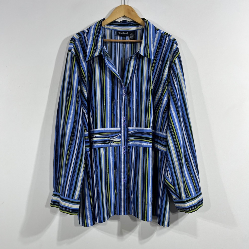 Maggie Barnes Boho Striped Artsy Button Up Empire Waist Top Long Sleeve Women 5x